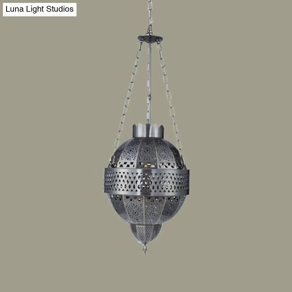 Rustic Metal Hanging Light Fixture - Global 1-Bulb Pendant Lamp In Grey For Living Room Suspension