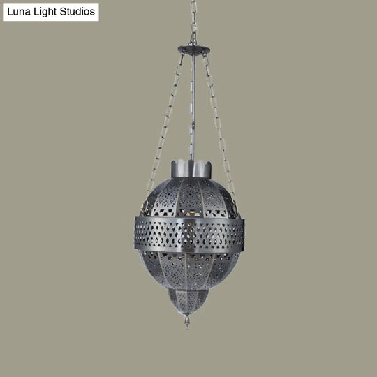 Rustic Metal Hanging Light Fixture - Global 1-Bulb Pendant Lamp In Grey For Living Room Suspension