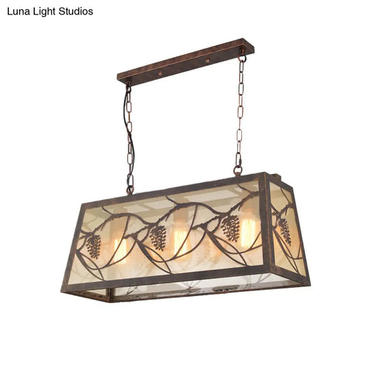 Rustic Metal Island Light Fixture: Country Pendant Lighting For Living Room - 3/6 Lights Rectangular