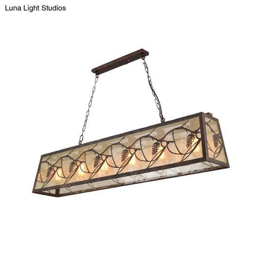 Rustic Metal Island Light Fixture: Country Pendant Lighting For Living Room - 3/6 Lights Rectangular