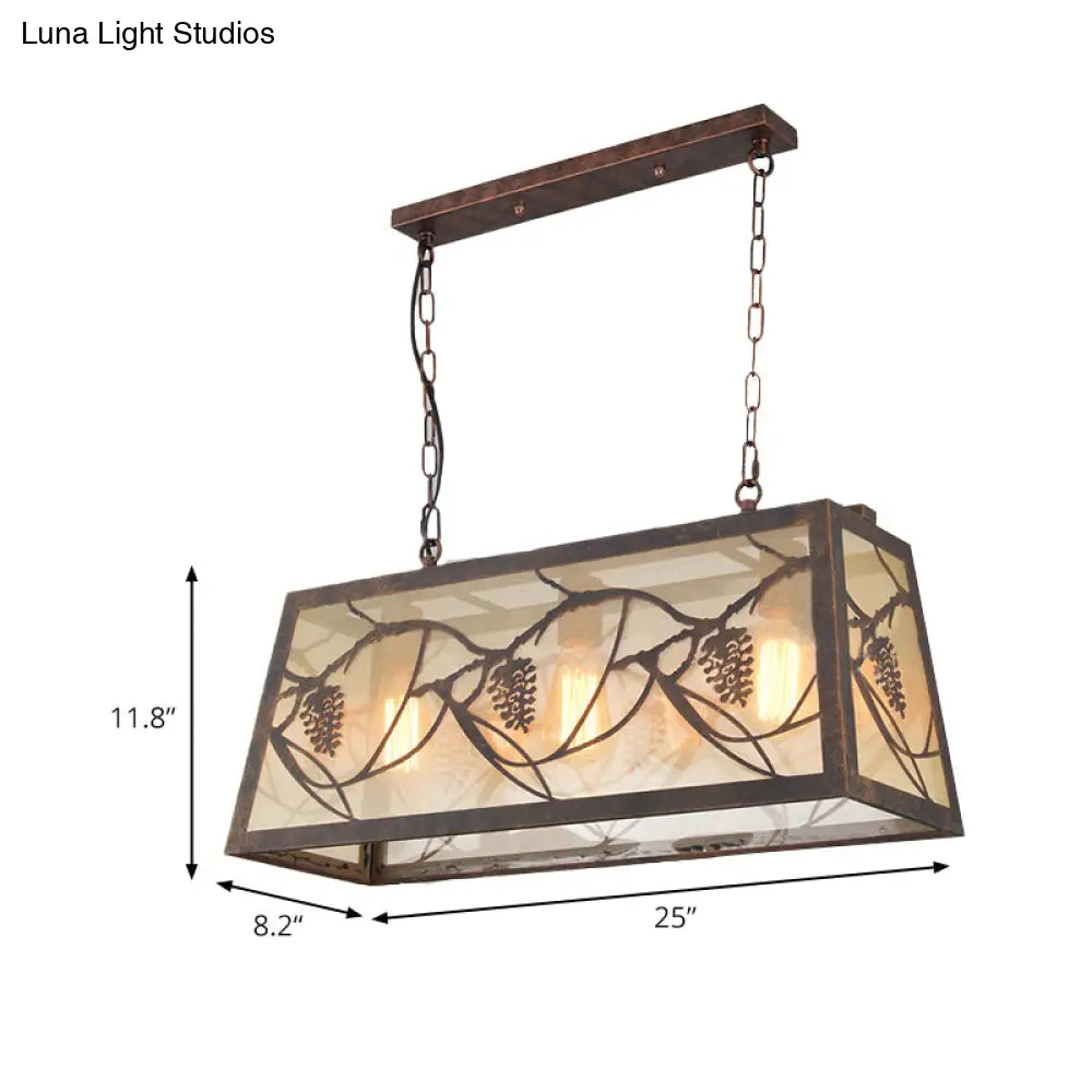 Rustic Metal Island Light Fixture: Country Pendant Lighting For Living Room - 3/6 Lights Rectangular