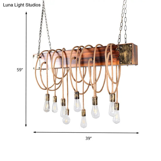 Rustic Metal Island Lighting With Wooden Beam - Multi Light Suspension Chandelier In Black/Antique