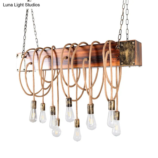 Rustic Metal Island Lighting With Wooden Beam - Multi Light Suspension Chandelier In Black/Antique