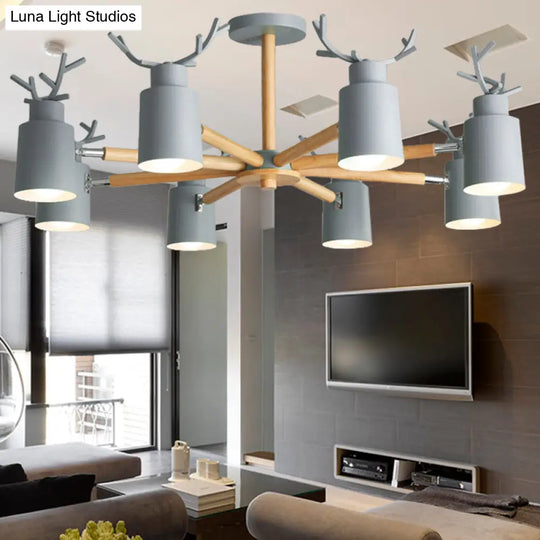 Rustic Metal Pendant Light: Deer Horn Chandelier With 8 Lights - Elegant Living Room Decor