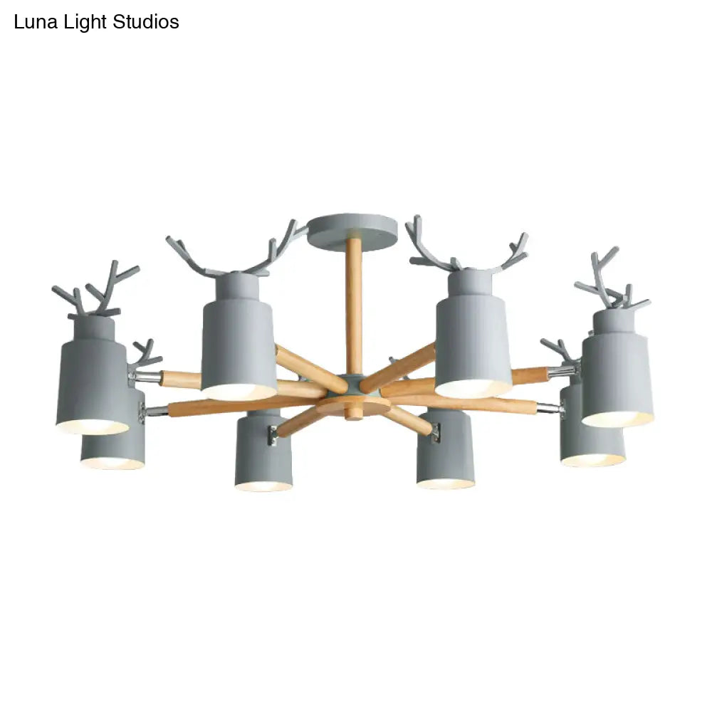 Rustic Metal Pendant Light: Deer Horn Chandelier With 8 Lights - Elegant Living Room Decor