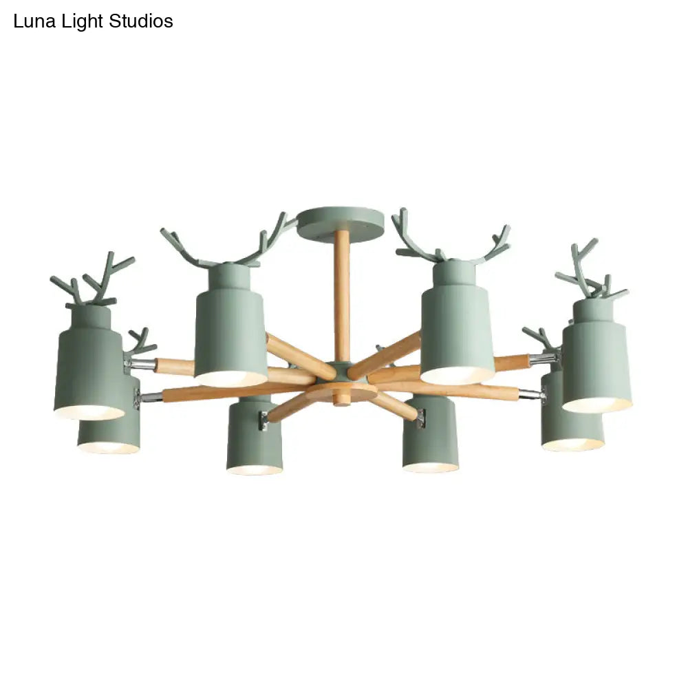 Rustic Metal Pendant Light: Deer Horn Chandelier With 8 Lights - Elegant Living Room Decor