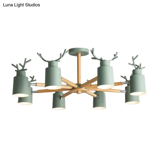 Rustic Metal Pendant Light: Deer Horn Chandelier With 8 Lights - Elegant Living Room Decor