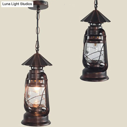 Rustic Metal Kerosene Lamp Pendant Light Fixture 1-Light Nautical Hanging