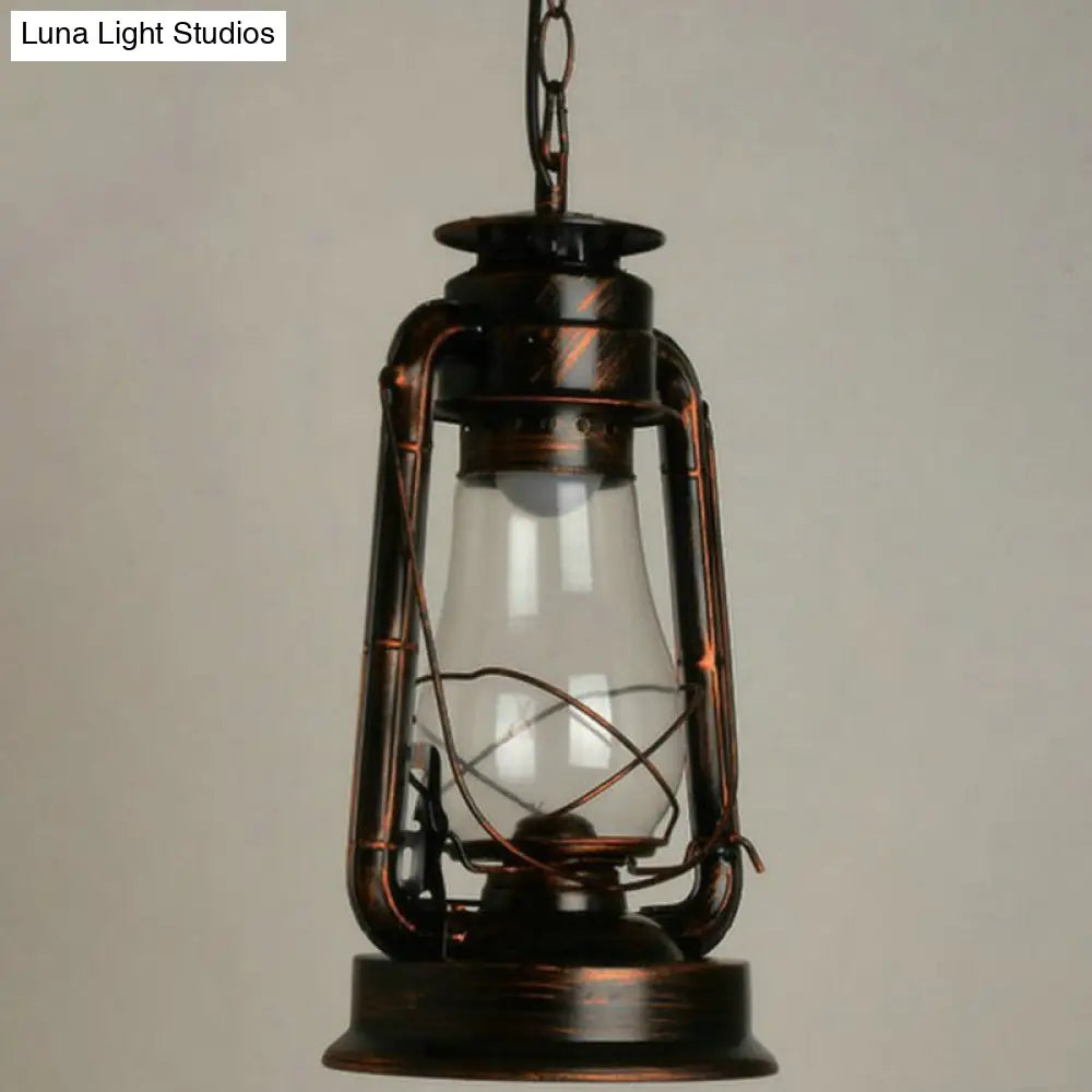 Rustic Metal Kerosene Lamp Pendant Light Fixture 1-Light Nautical Hanging Rust / Lantern