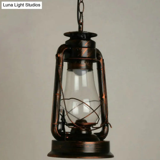 Rustic Metal Kerosene Lamp Pendant Light Fixture 1-Light Nautical Hanging Rust / Lantern