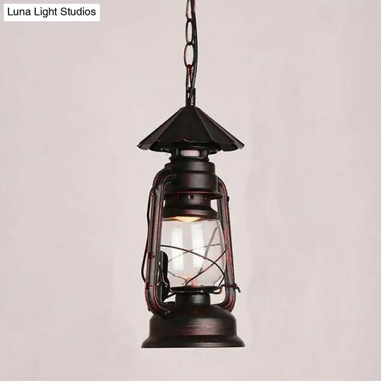 Rustic Metal Kerosene Lamp Pendant Light Fixture 1-Light Nautical Hanging Rust / Umbrella