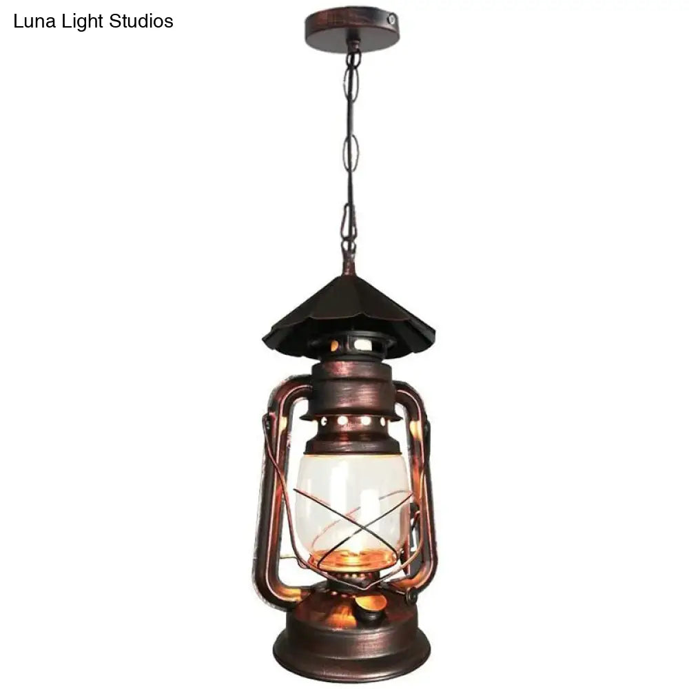 Rustic Metal Pendant Light Fixture - Kerosene Lamp Inspired Nautical Hanging 1-Light