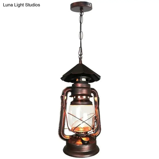 Rustic Metal Pendant Light Fixture - Kerosene Lamp Inspired Nautical Hanging 1-Light