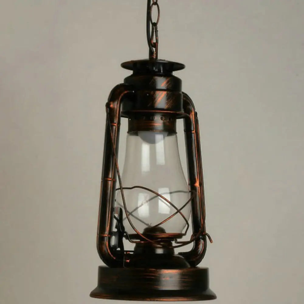 Rustic Metal Pendant Light Fixture - Kerosene Lamp Inspired Nautical Hanging 1-Light Rust / Lantern
