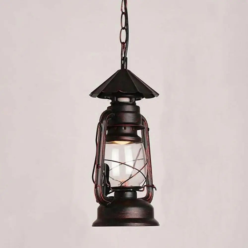 Rustic Metal Pendant Light Fixture - Kerosene Lamp Inspired Nautical Hanging 1-Light Rust / Umbrella