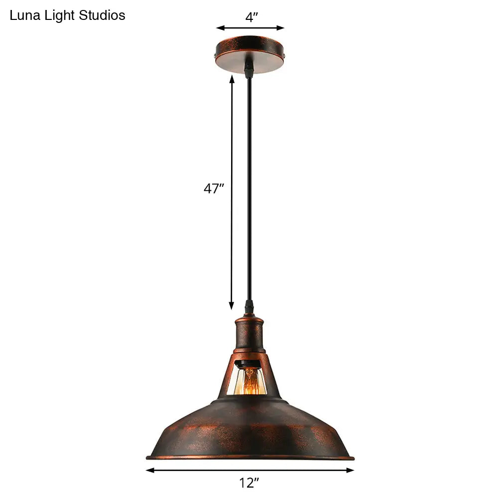 Rustic Metal Pendant Light Fixture With Adjustable Cord - Barn Shade 1 Bulb Various Widths