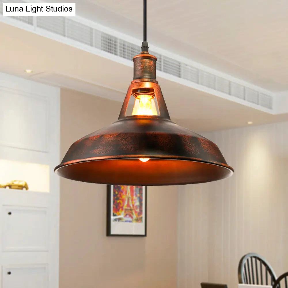 Rustic Metal Pendant Light Fixture With Adjustable Cord - Barn Shade 1 Bulb Various Widths