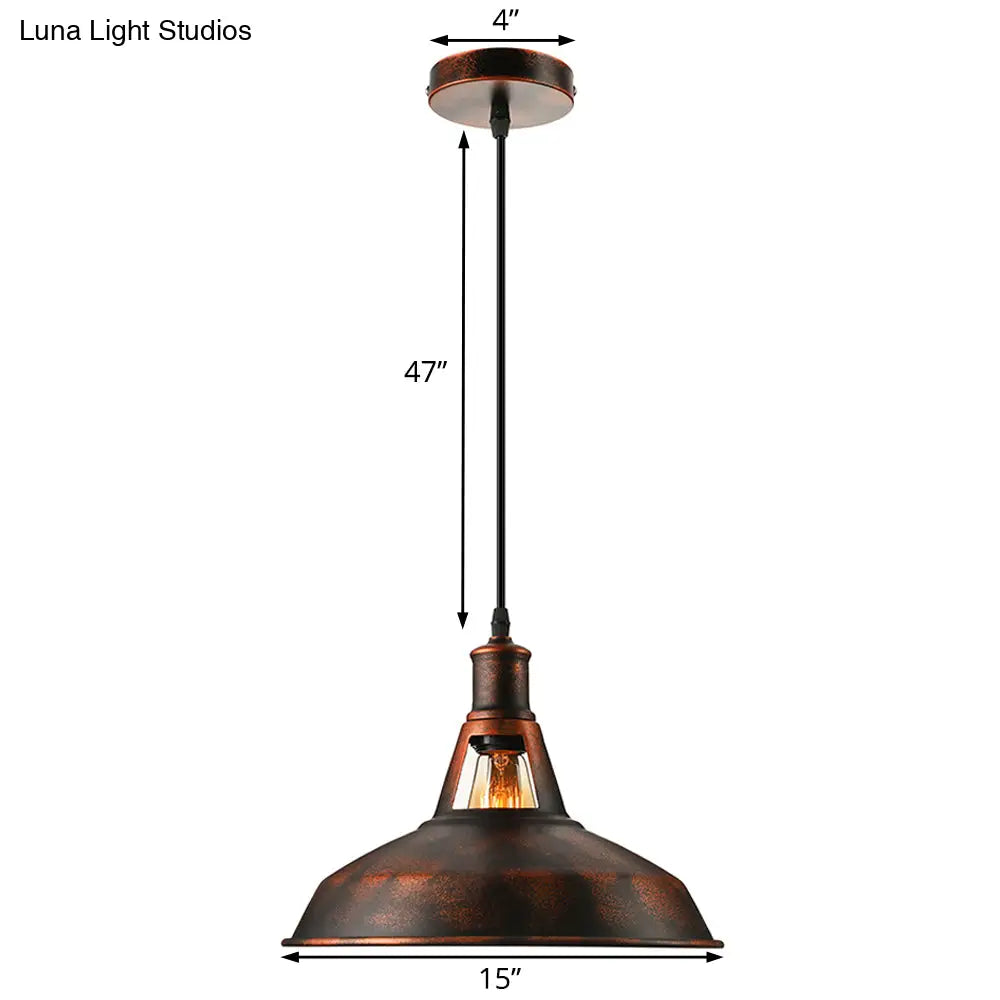 Rustic Metal Pendant Light Fixture With Adjustable Cord - Barn Shade 1 Bulb Various Widths