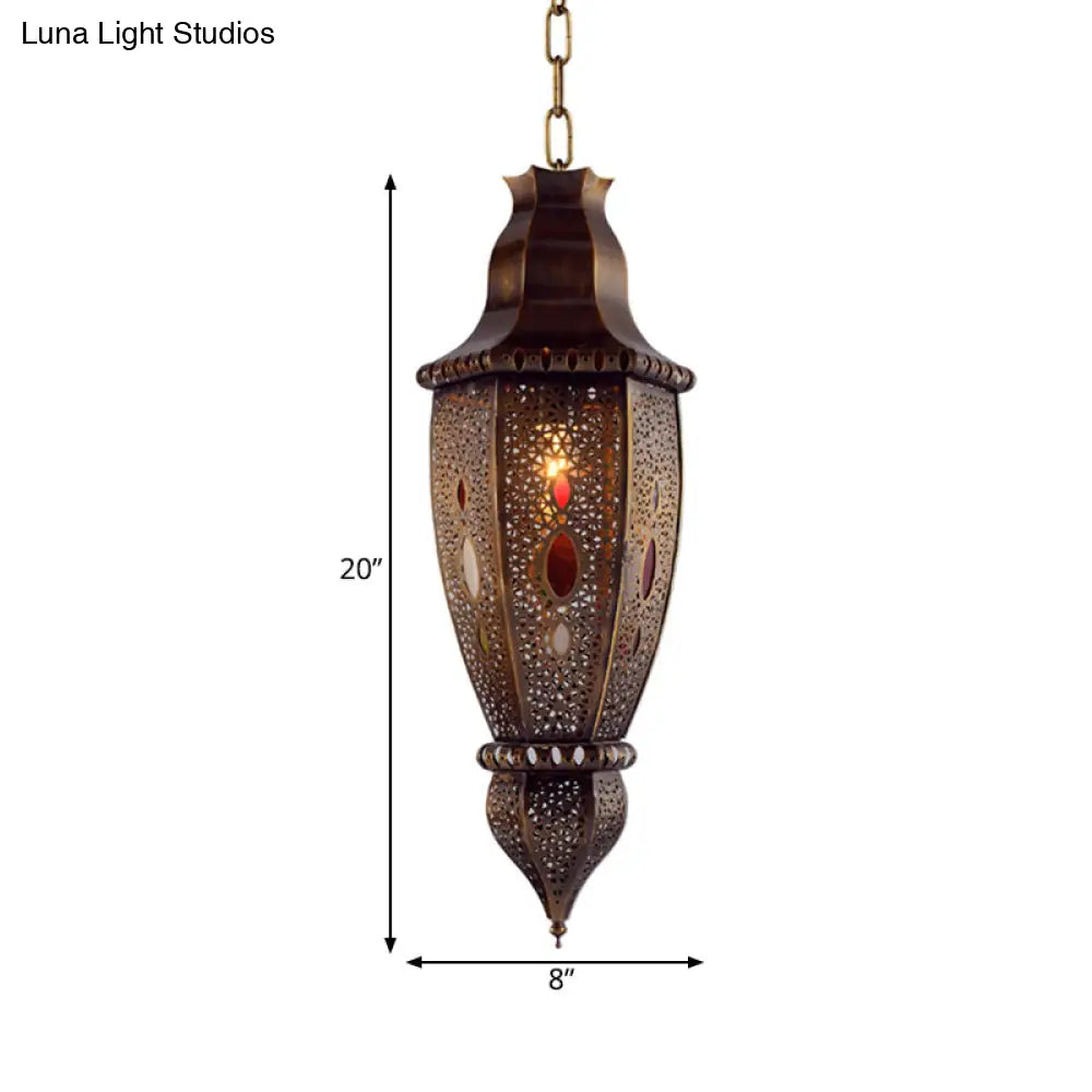 Rustic Metal Pendant Light With Arabian Urn-Shaped Design