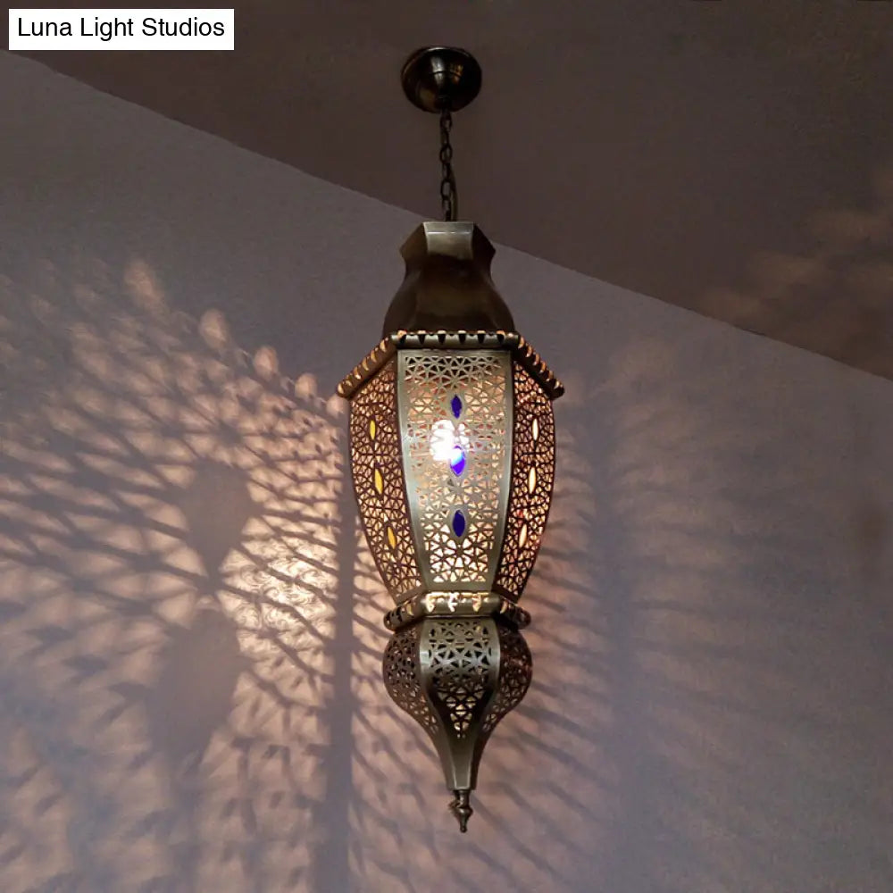 Rustic Metal Pendant Light With Arabian Urn-Shaped Design