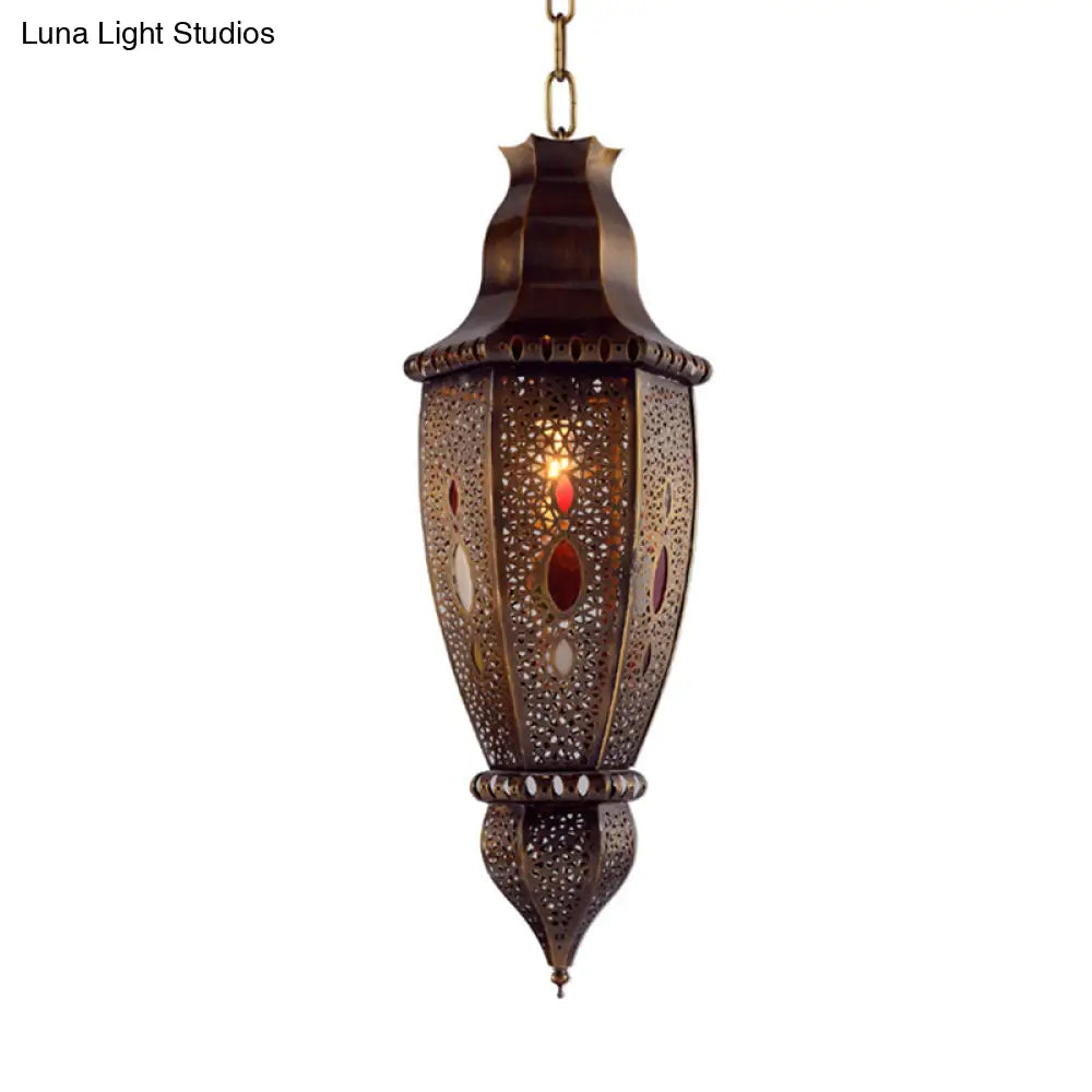 Rustic Metal Pendant Light With Arabian Urn-Shaped Design