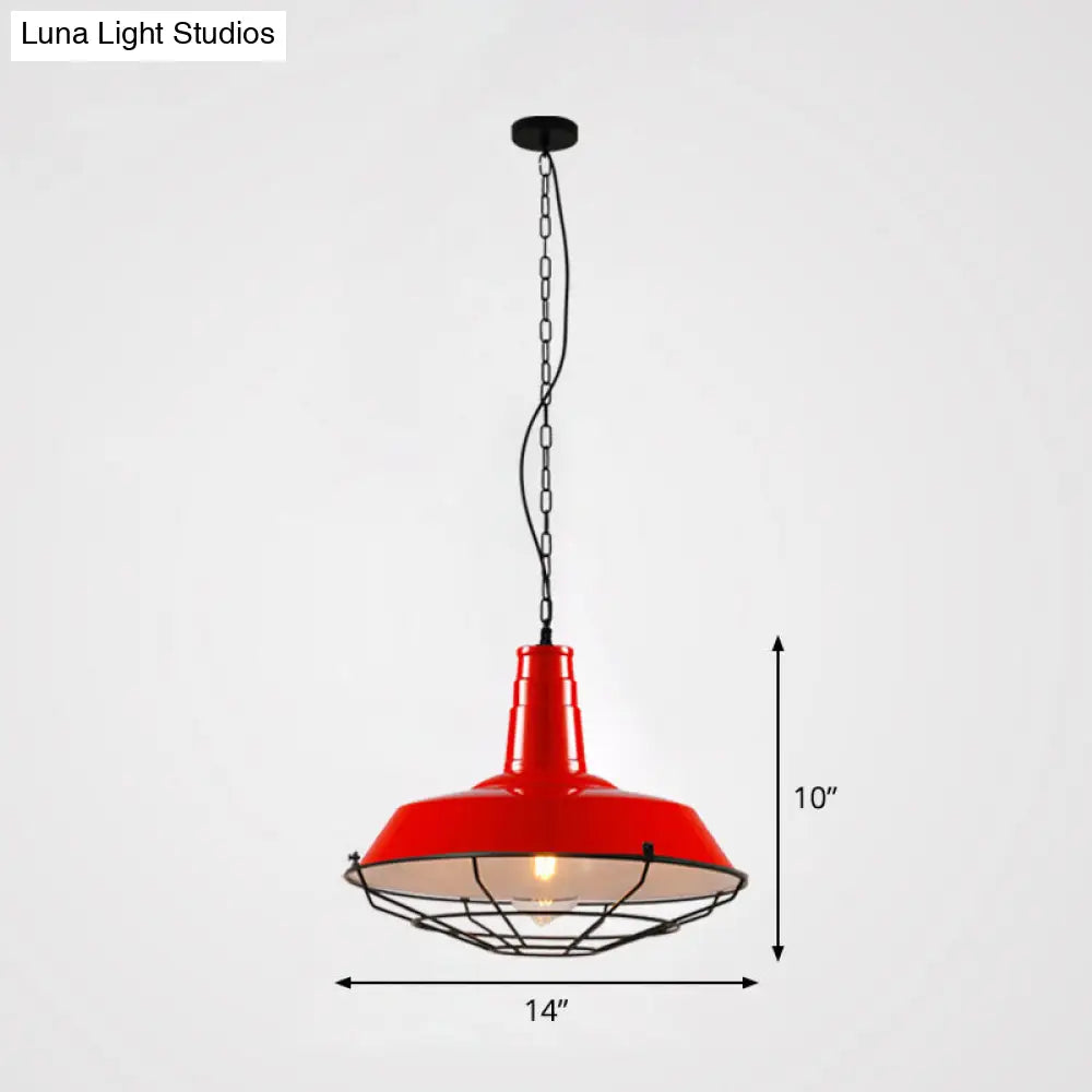 Loft Style Barn Pendant Light With Metal Shade And Tapered Cage Design