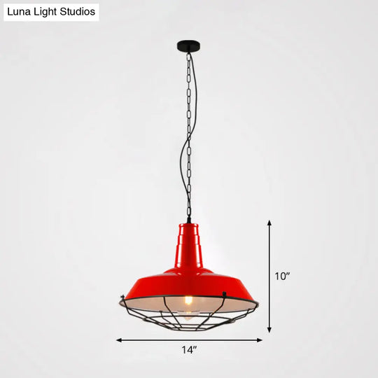 Loft Style Barn Pendant Light With Metal Shade And Tapered Cage Design