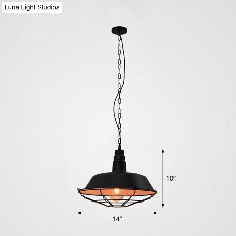 Loft Style Barn Pendant Light With Metal Shade And Tapered Cage Design