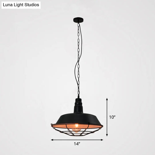 Loft Style Barn Pendant Light With Metal Shade And Tapered Cage Design