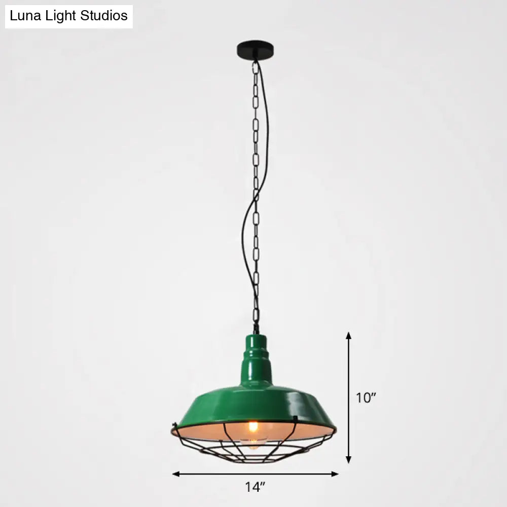 Loft Style Barn Pendant Light With Metal Shade And Tapered Cage Design