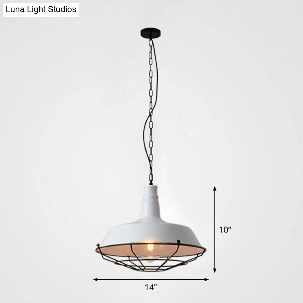 Loft Style Barn Pendant Light With Metal Shade And Tapered Cage Design