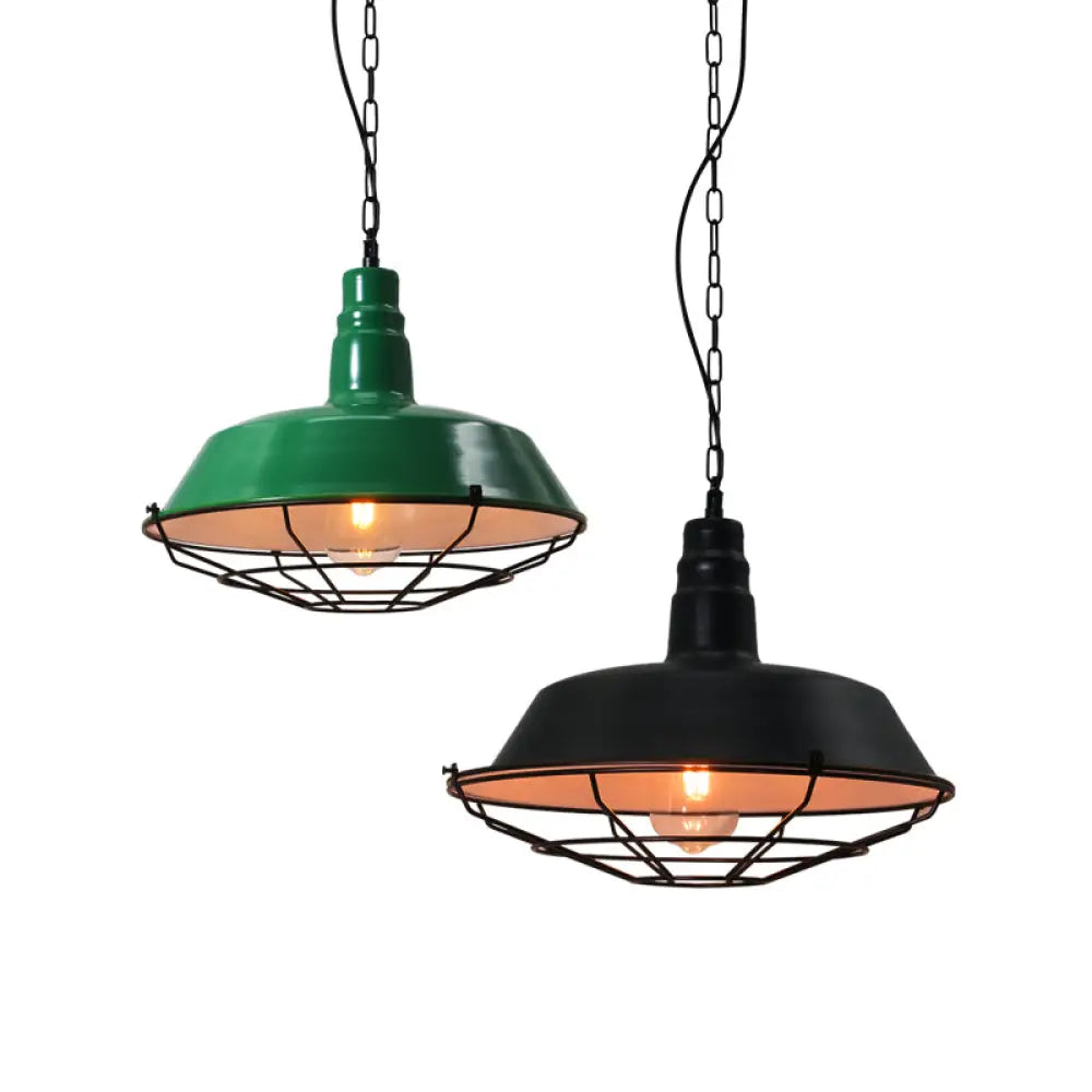 Rustic Metal Pendant Light With Loft Style Barn Shade And Tapered Cage Design Black