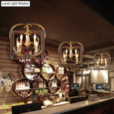 Rustic Metal Rectangle Frame Pendant Chandelier - Red Brown Finish 4/8 Lights Ideal For Dining Room