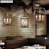 Rustic Metal Rectangle Frame Pendant Chandelier - Red Brown Finish 4/8 Lights Ideal For Dining Room
