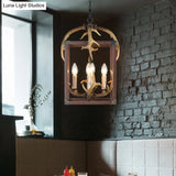 Rustic Metal Rectangle Frame Pendant Chandelier - Red Brown Finish 4/8 Lights Ideal For Dining Room