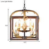 Rustic Metal Rectangle Frame Pendant Chandelier - Red Brown Finish 4/8 Lights Ideal For Dining Room