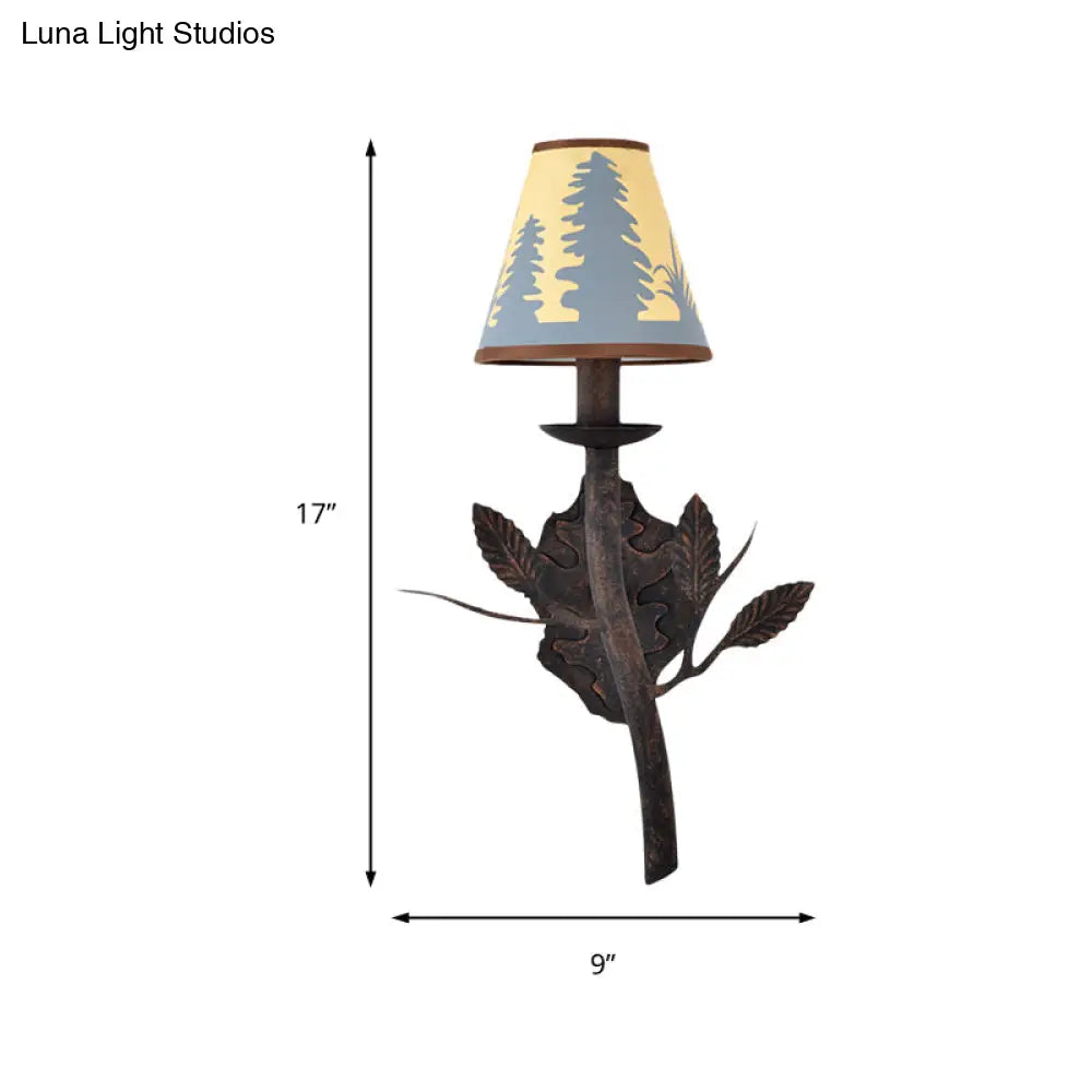 Rustic Metal Sconce Lamp Torch With Yellow Fabric Shade - Wall Mounted Lighting Fixture