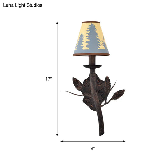 Rustic Metal Sconce Lamp Torch With Yellow Fabric Shade - Wall Mounted Lighting Fixture