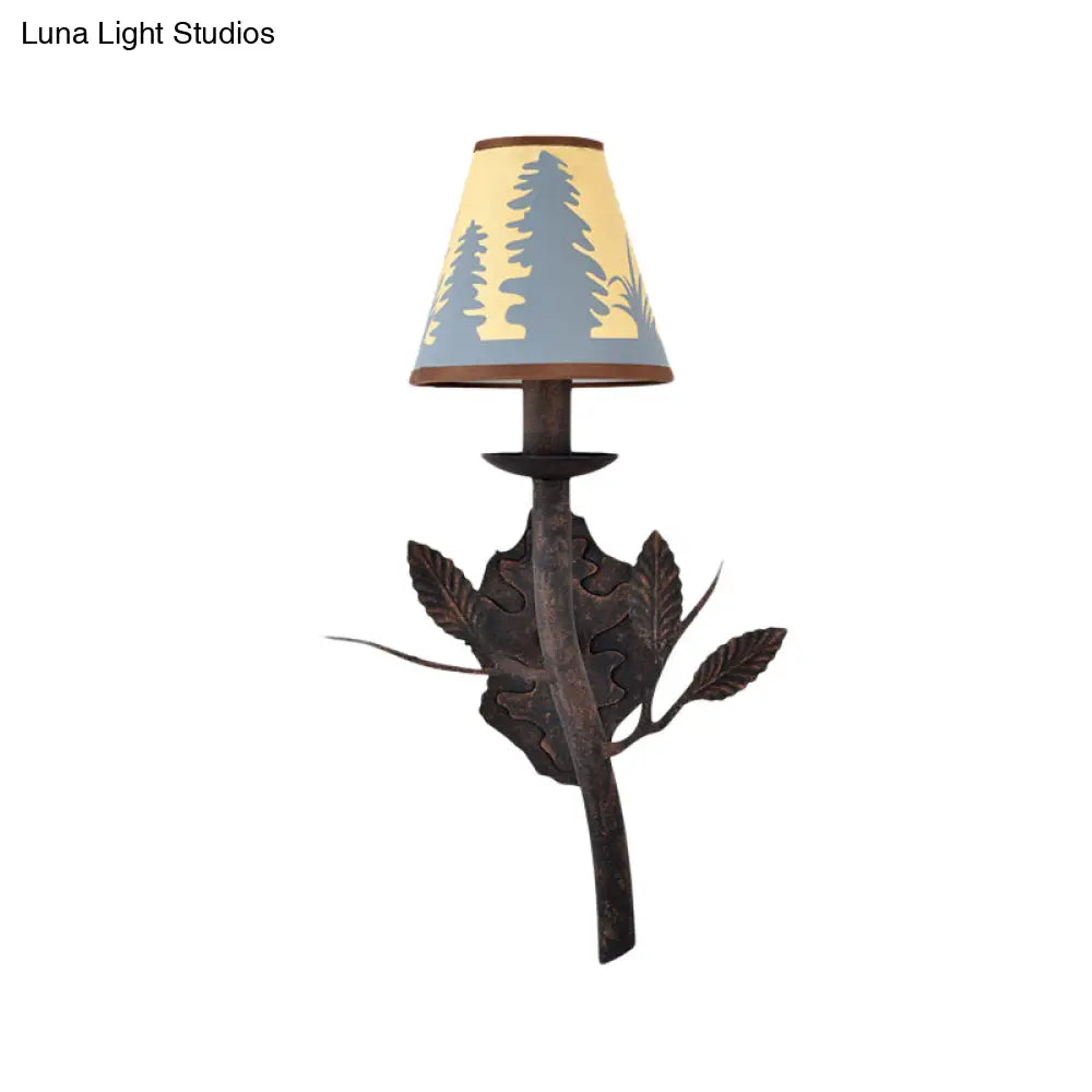 Rustic Metal Sconce Lamp Torch With Yellow Fabric Shade - Wall Mounted Lighting Fixture