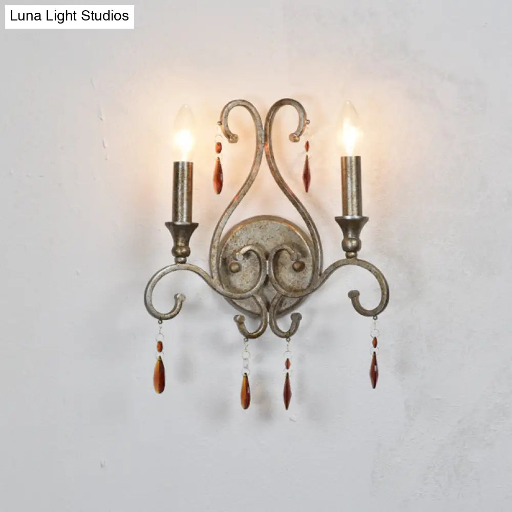 Rustic Metal Sconce Lighting - 2-Light Wall Mounted Lamp With Exposed Bulbs In Aged Silver