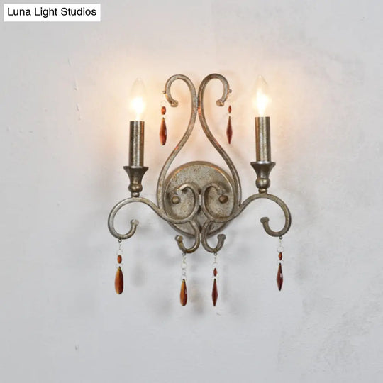 Rustic Metal Sconce Lighting - 2-Light Wall Mounted Lamp With Exposed Bulbs In Aged Silver