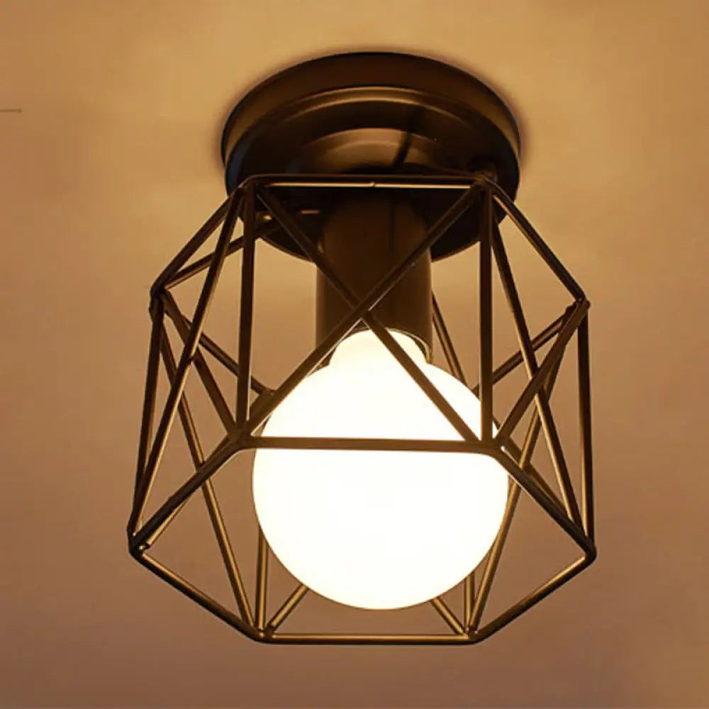 Rustic Metal Small Ceiling Lamp - Black Finish With Shaded Design For Corridors Flush Mount Light /