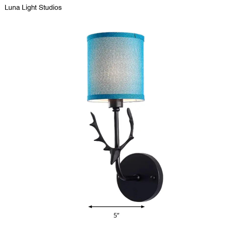 Rustic Metal Wall Lamp With Cylinder Shade Black Deer 1 Light For Balcony