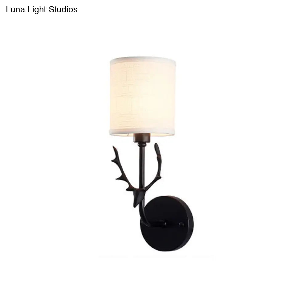 Rustic Metal Wall Lamp With Cylinder Shade Black Deer 1 Light For Balcony