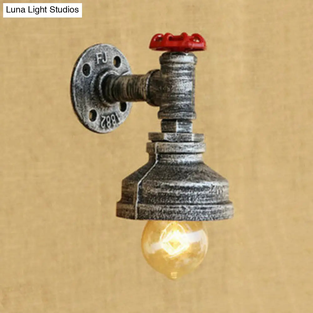 Rustic Metal Wall Light With Red Valve - Water Pipe Style 1 Bronze/Antique Brass Finish Ideal For