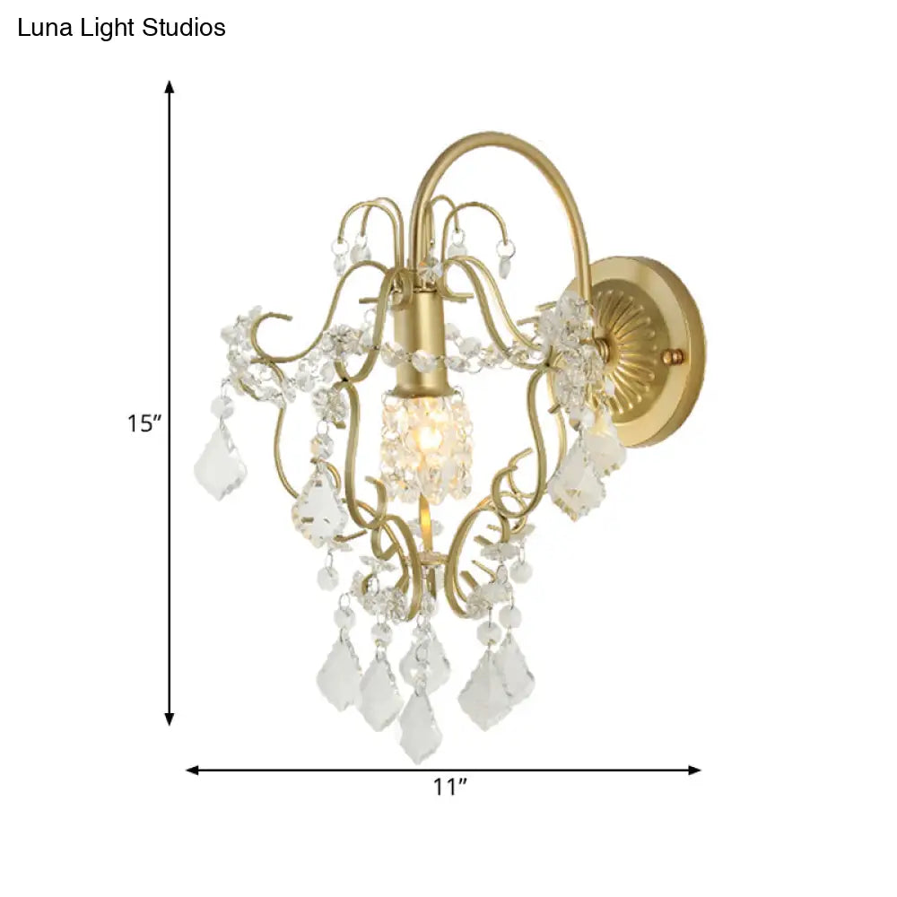 Rustic Metal Wall Mount Lamp With Crystal Accent - Gold Sconce Light