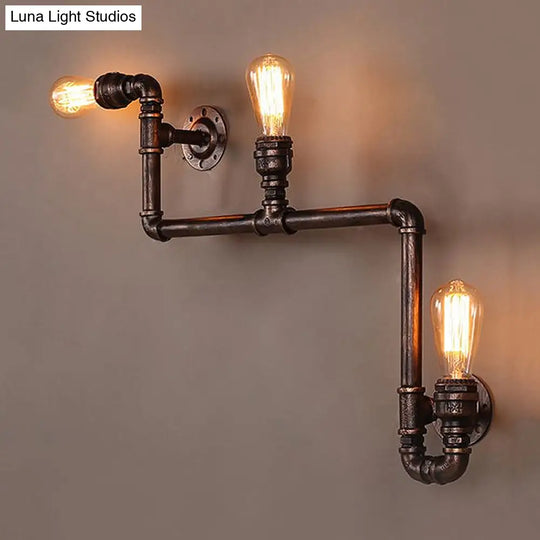 Rustic Metal Wall Sconce Lighting With Tubing And Antique Bronze Finish - 2/3 Heads For Living Room