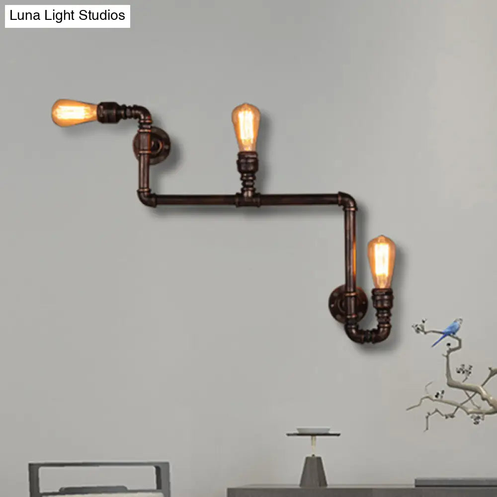 Rustic Metal Wall Sconce Lighting With Tubing And Antique Bronze Finish - 2/3 Heads For Living Room