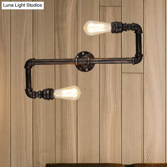 Rustic Metal Wall Sconce Lighting With Tubing And Antique Bronze Finish - 2/3 Heads For Living Room