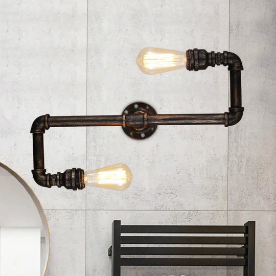 Rustic Metal Wall Sconce Lighting With Tubing And Antique Bronze Finish - 2/3 Heads For Living Room